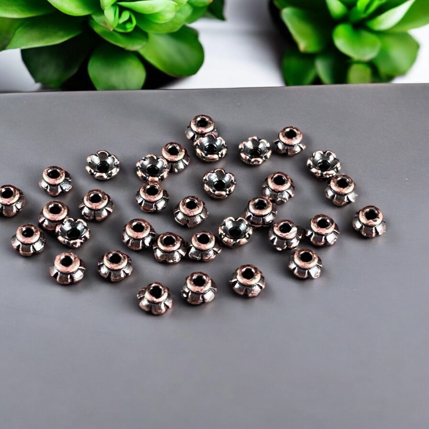 TierraCast Antiqued Copper Flower Bead Caps, 3.5mm Tiny Scalloped Petal Bead Caps (PF/790-87) * Qty. 50