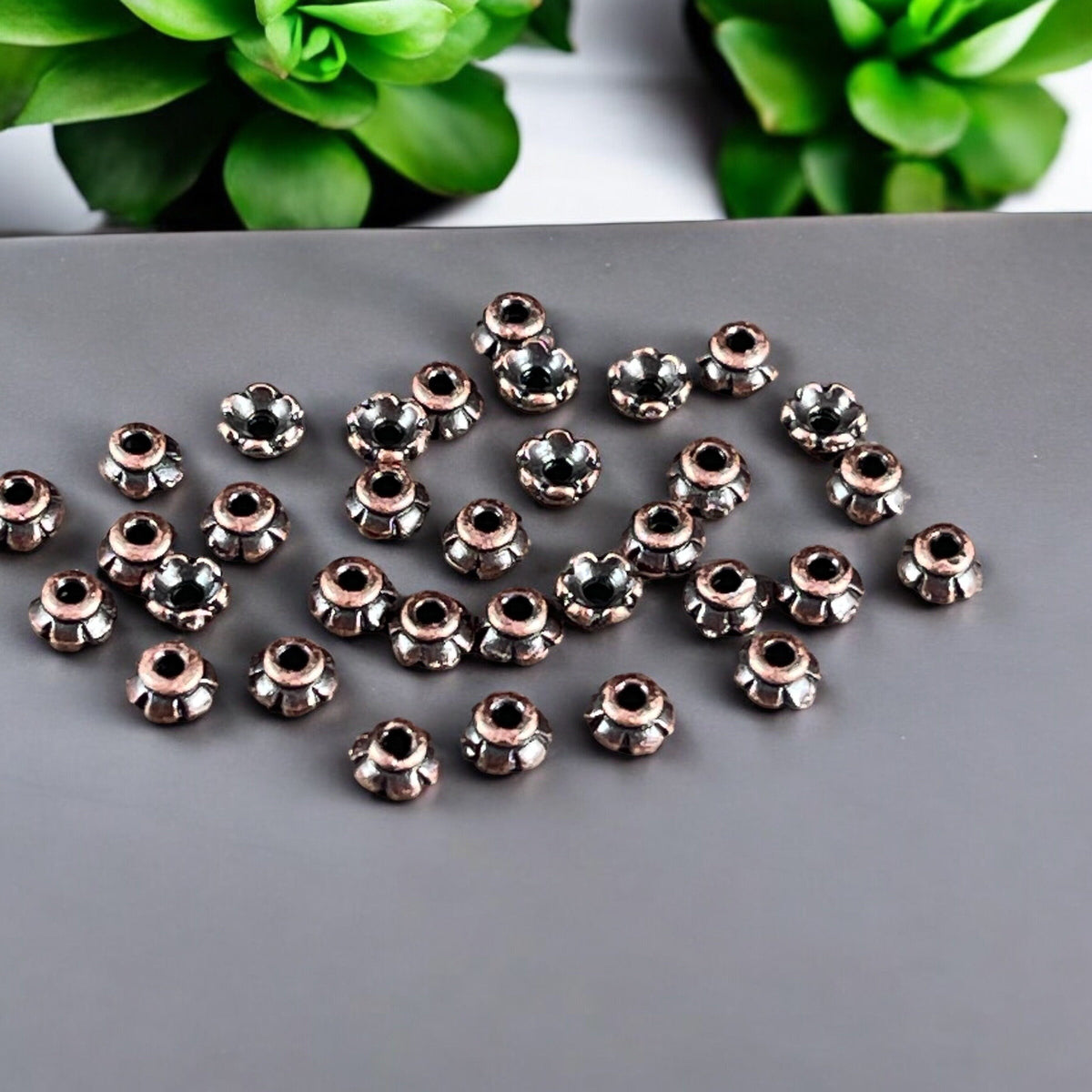 TierraCast 3.5mm Tiny Scalloped Petal Bead Caps, Antiqued Copper Plated (PF/790-87) * Qty. 50