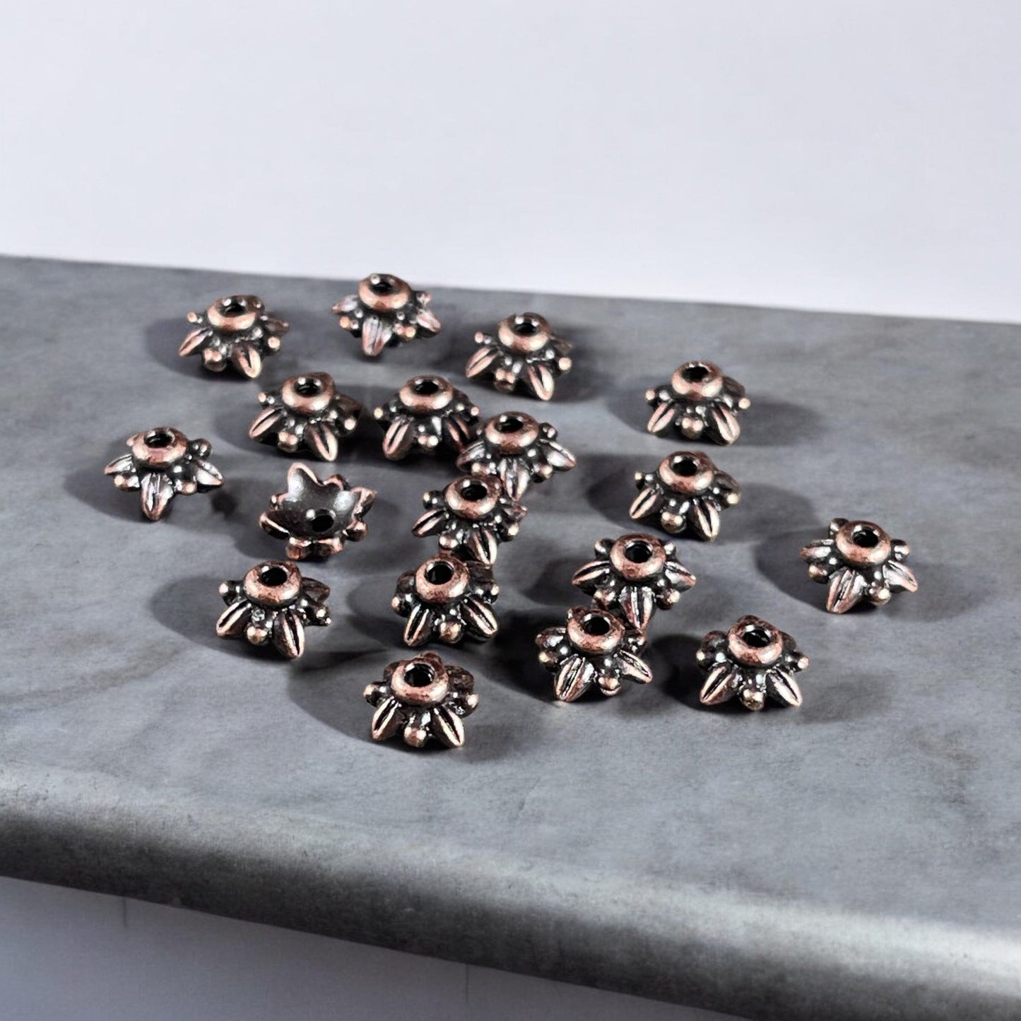 TierraCast 5mm Petal Bead Caps, Antiqued Copper Plated Pewter (PF/775-87) * Qty. 20