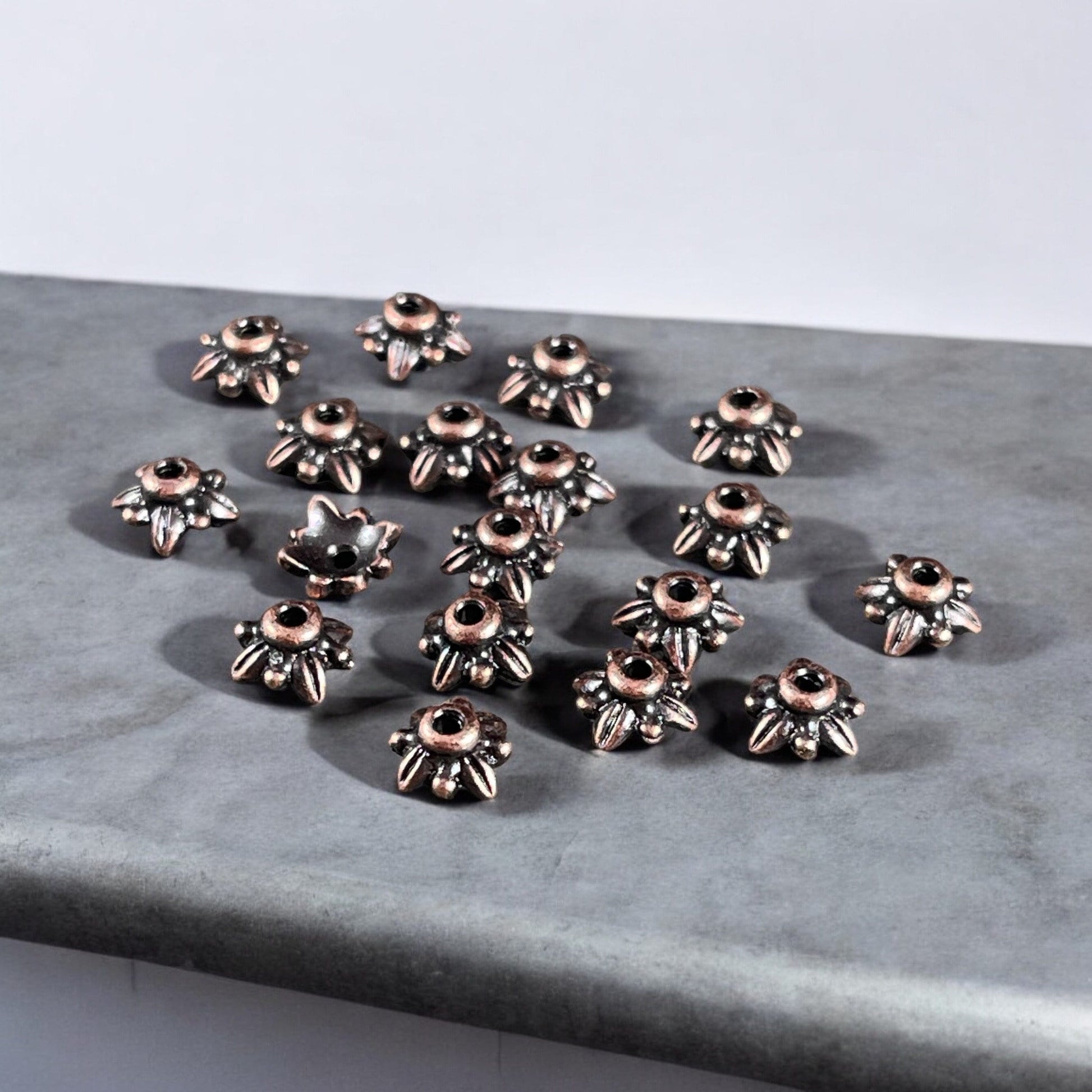 TierraCast 5mm Petal Bead Caps, Antiqued Copper Plated Pewter (PF/775-87) * Qty. 20