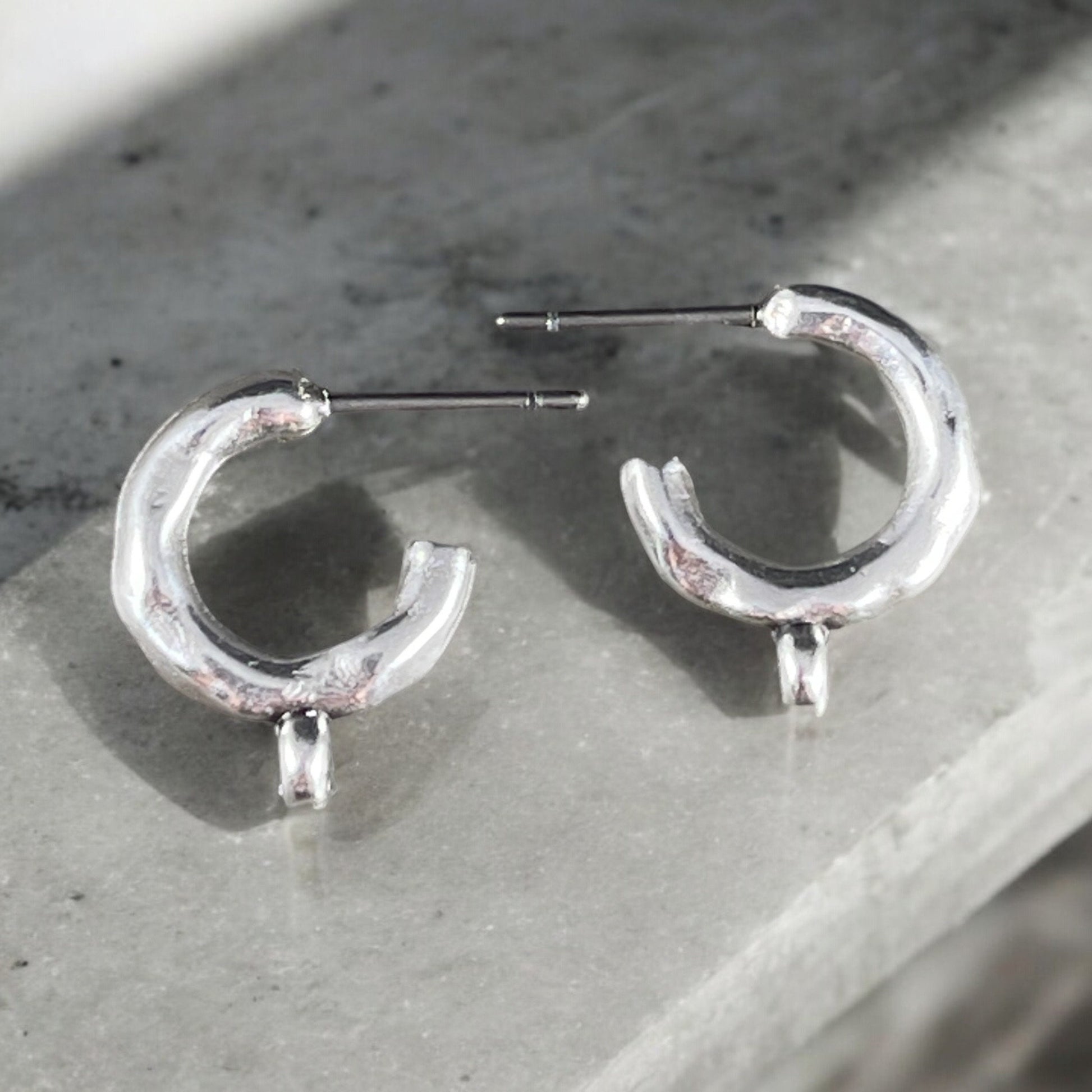 Antiqued Silver Hoop with Loop Post Earring, Organic 16mm Hoop with 2mm Loop (PF/01394-77) * Qty. 2