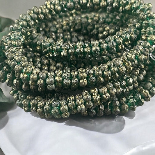 Czech Glass Beads - Forest Green Glass Spacer - 5mm Flower Spacer Beads, Dark Green Etched Glass Spacer (FMN/N-0218) * Qty. 50