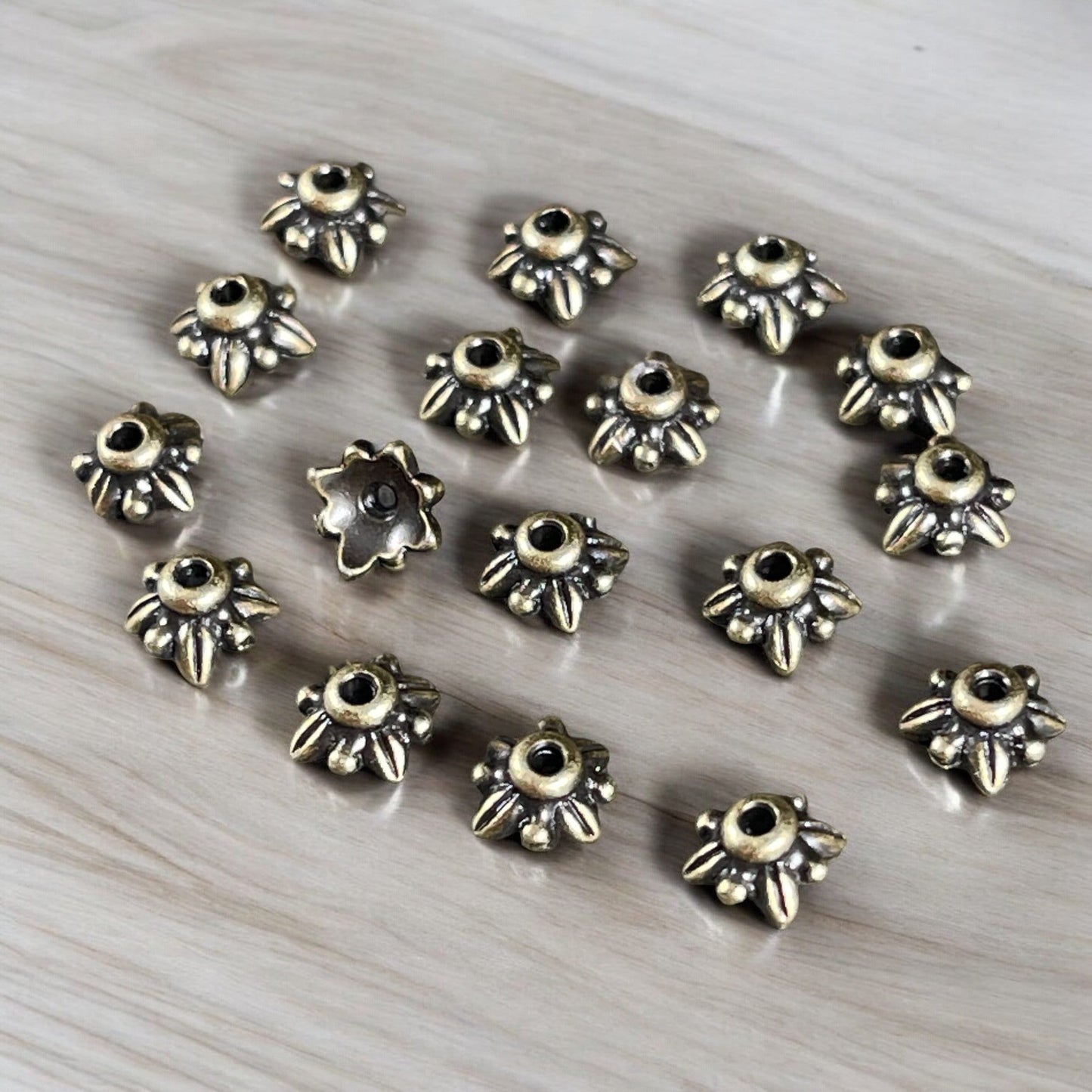 TierraCast Brass Bead Caps, 5mm Petal Bead Caps, Antiqued Brass Plated Pewter Leaf Bead Caps (PF/775-57) * Qty. 20