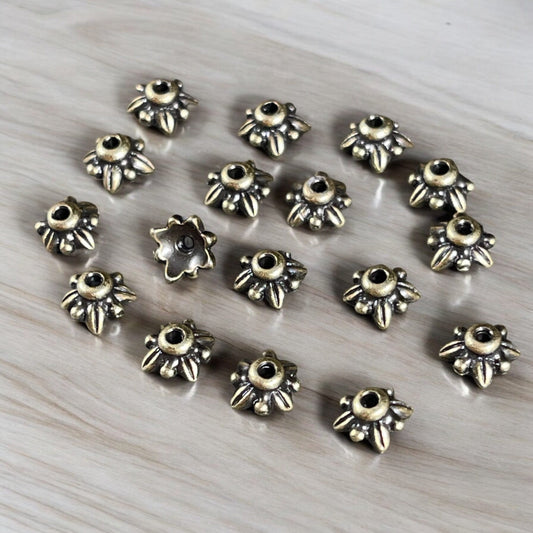 TierraCast Brass Bead Caps, 5mm Petal Bead Caps, Antiqued Brass Plated Pewter Leaf Bead Caps (PF/775-57) * Qty. 20