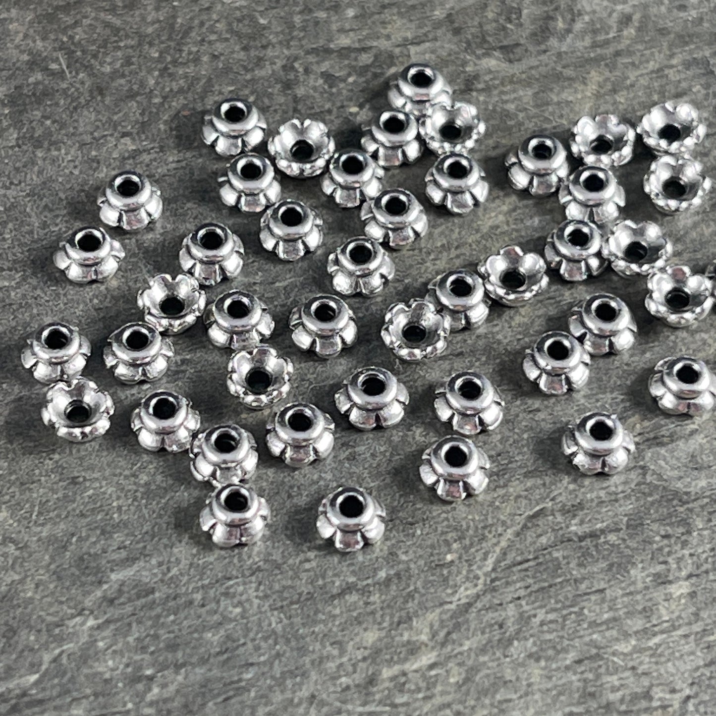 TierraCast 3.5mm Tiny Scalloped Petal Bead Caps, Antiqued Silver Plated (PF/790-77) * Qty. 50