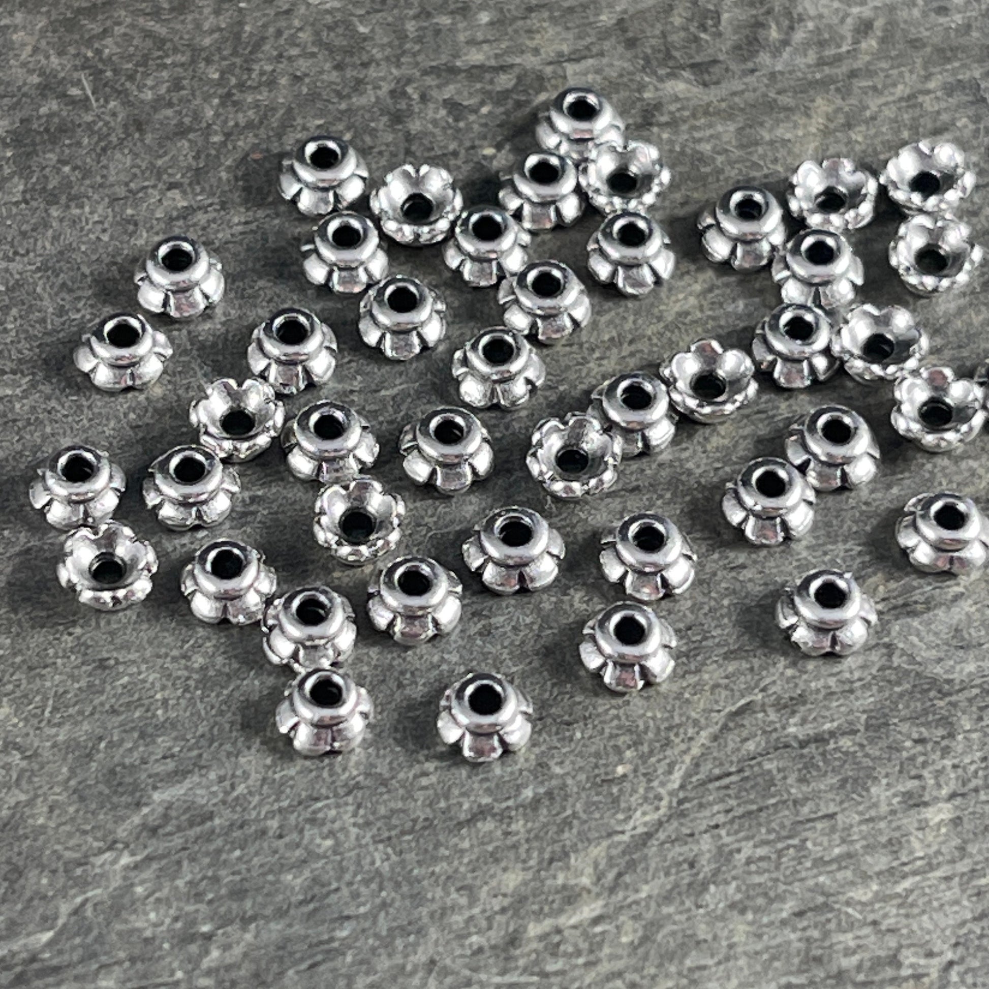 TierraCast 3.5mm Tiny Scalloped Petal Bead Caps, Antiqued Silver Plated (PF/790-77) * Qty. 50