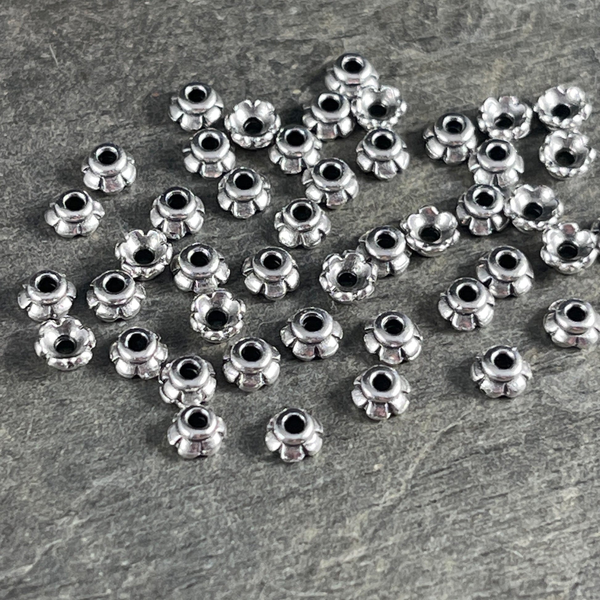 TierraCast 3.5mm Tiny Scalloped Petal Bead Caps, Antiqued Silver Plated (PF/790-77) * Qty. 250
