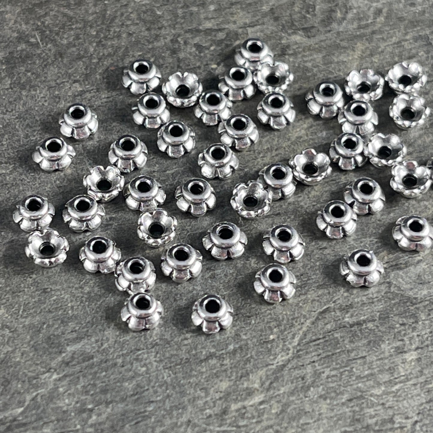 TierraCast Antiqued Silver Flower Bead Caps, 3.5mm Tiny Scalloped Petal Bead Caps (PF/790-77) * Qty. 250