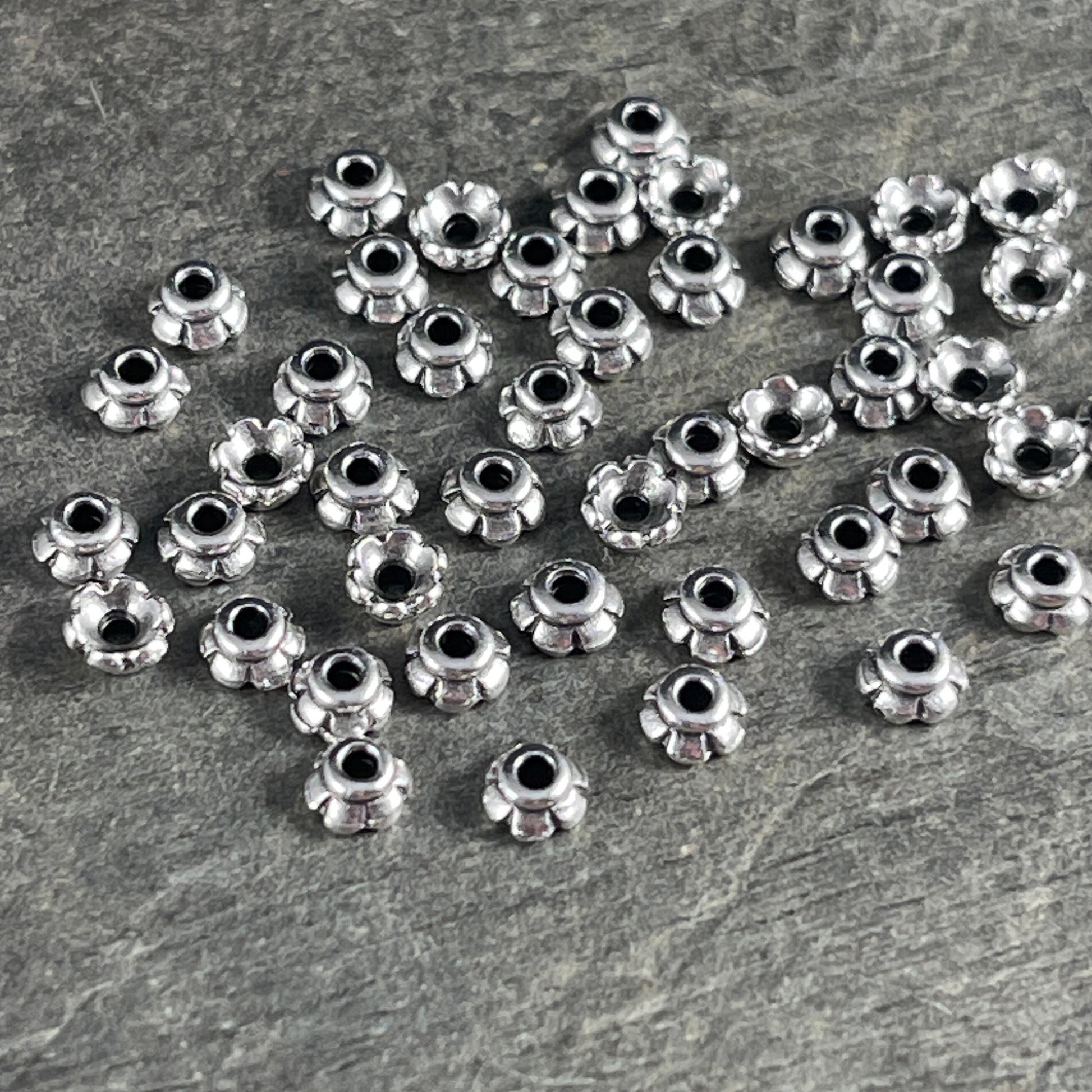 TierraCast Antiqued Silver Flower Bead Caps, 3.5mm Tiny Scalloped Petal Bead Caps (PF/790-77) * Qty. 250