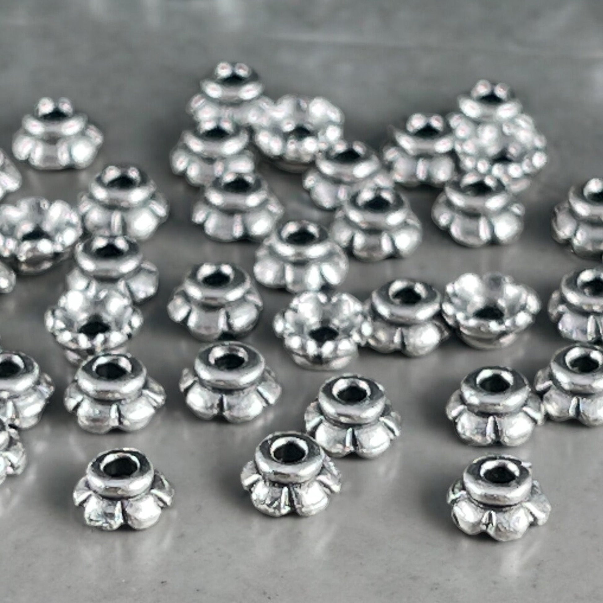 Tiny Antiqued Silver Petal Bead Caps, TierraCast 3.5mm Bead Caps, Antiqued Silver Plated Pewter (PF/790-77) * Qty. 50