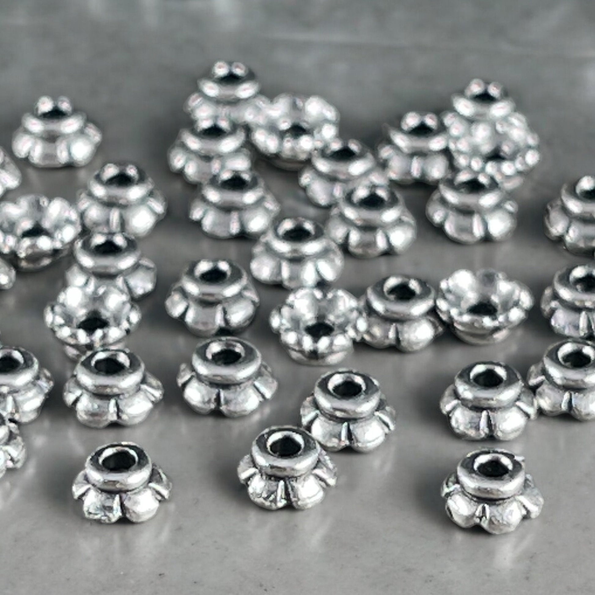 TierraCast 3.5mm Tiny Scalloped Petal Bead Caps, Antiqued Silver Plated (PF/790-77) * Qty. 50