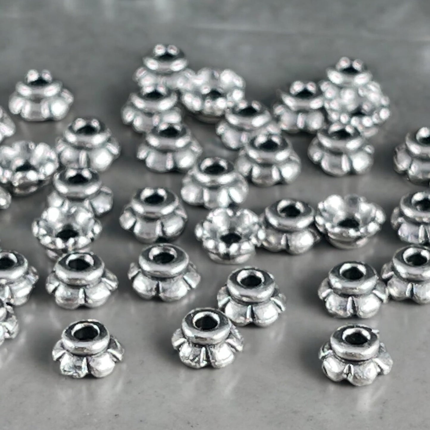 TierraCast 3.5mm Tiny Scalloped Petal Bead Caps, Antiqued Silver Plated (PF/790-77) * Qty. 250