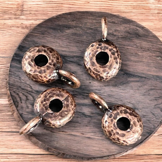 Antiqued Copper TierraCast Bail Bead, Hammered Spacer Bead with Bail Loop, 8x3mm Spacer 2.75mm Hole (PF/892-87) * Qty. 4