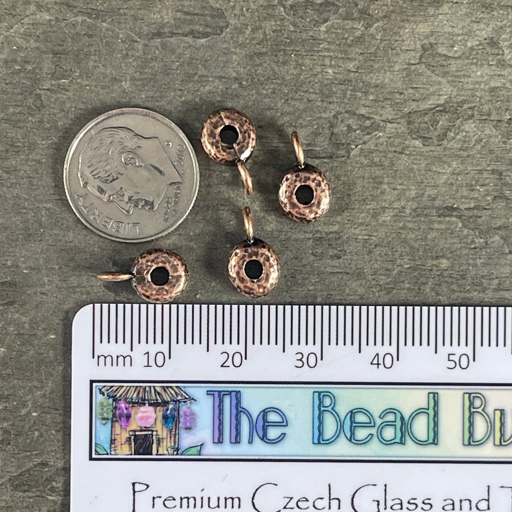 NEW TierraCast Bail Bead, Hammered Spacer Bead with Bail Loop, 8x3mm Antiqued Copper Spacer with 2.75mm Hole (PF/892-87) * Qty. 4