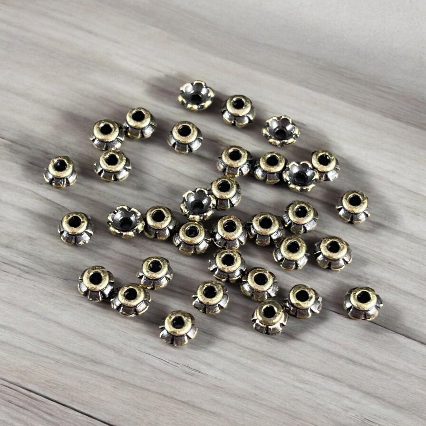 Antiqued Brass Bead Caps, TierraCast 3.5mm Tiny Petal Bead Caps, Antiqued Brass Flower Bead Caps (PF/790-57) * Qty. 50