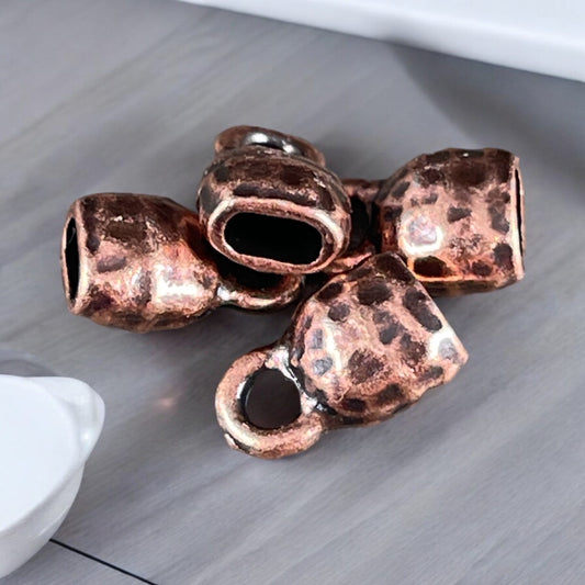 TierraCast Antiqued Copper Crimpable End Caps, Hammered Texture End Caps for Leather Cords (PF/923-87) * Qty. 4