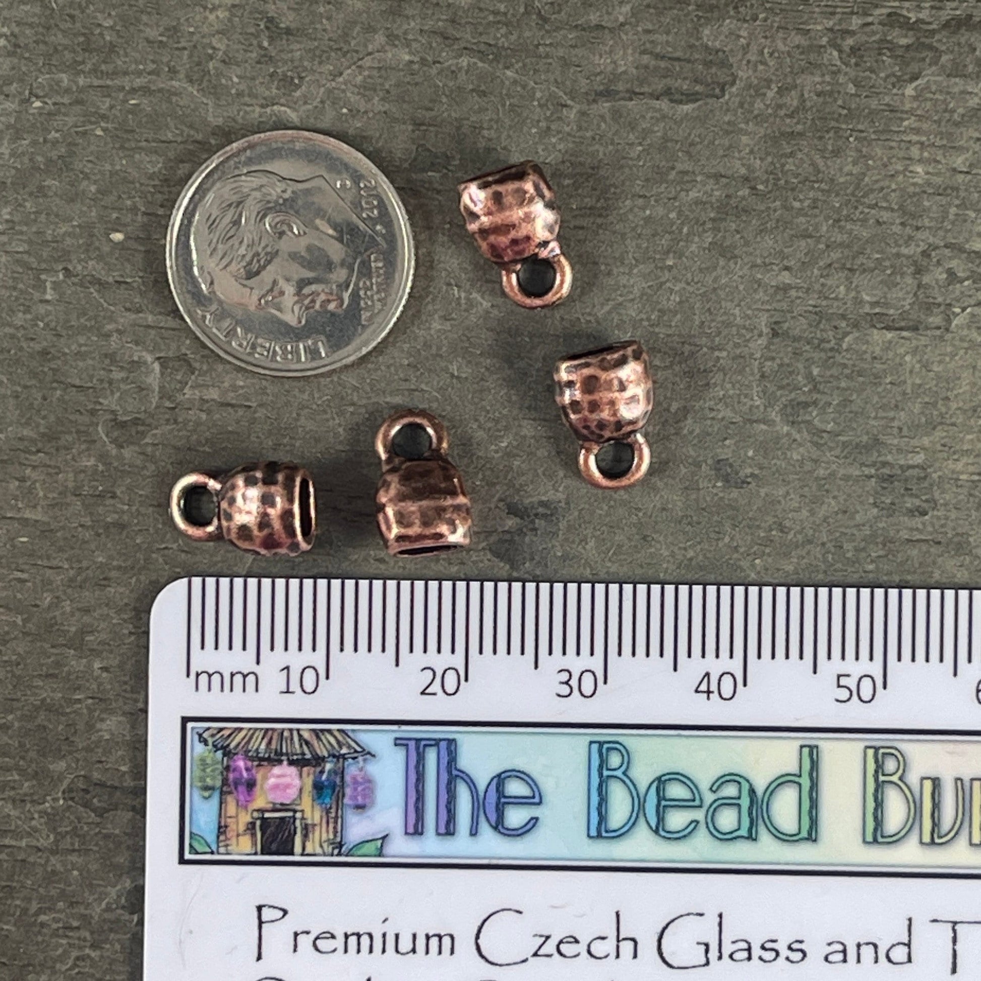 TierraCast Antiqued Copper Crimpable End Caps, Hammered Texture End Caps for Leather Cords (PF/923-87) * Qty. 4