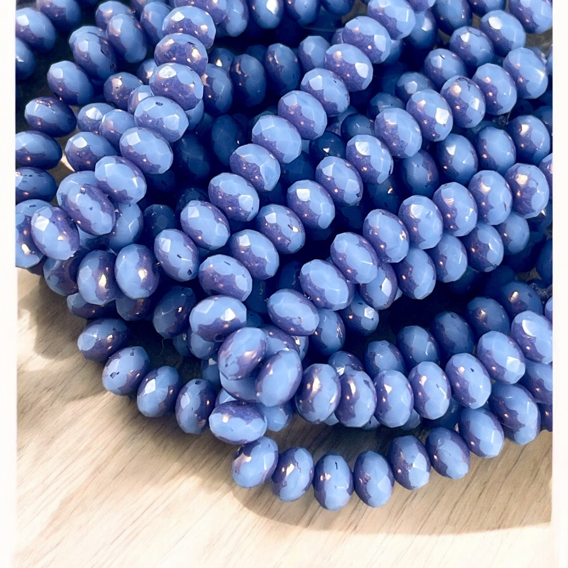 Cornflower Blue Faceted Czech Glass Beads 5x3mm Rondelle Cornflower Silk Blue and Metallic Purple Picasso (R5/N-1126) * Qty. 30