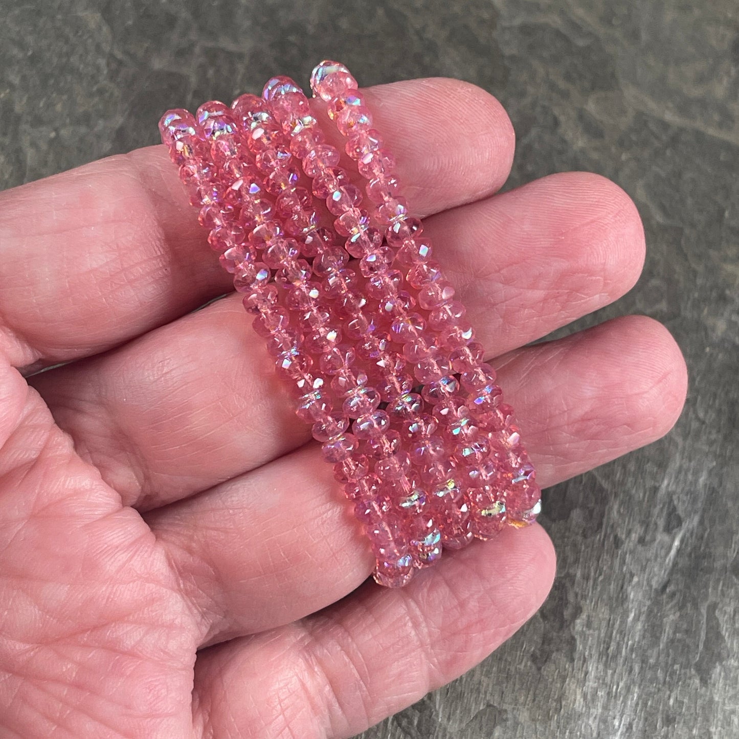 Faceted Pink Czech Glass Rondelles, Transparent Dark Pink with AB Finish, 4x2.5mm Pink Spacer Beads (RON3/N-0904) * Qty. 50