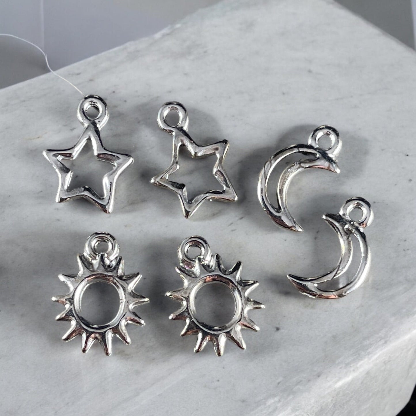 TierraCast Celestial Charms, Sun, Cresent Moon, Star, White Bronze Plated, Silver TierraCast Findings - Charm Bracelet (TC/Celestial) *