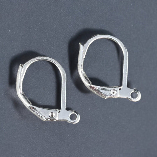 Silver Lever Back Ear Wires, 15x10mm Bright Silver Plated, Nickel Free (EC223-NFS) * Qty. 30