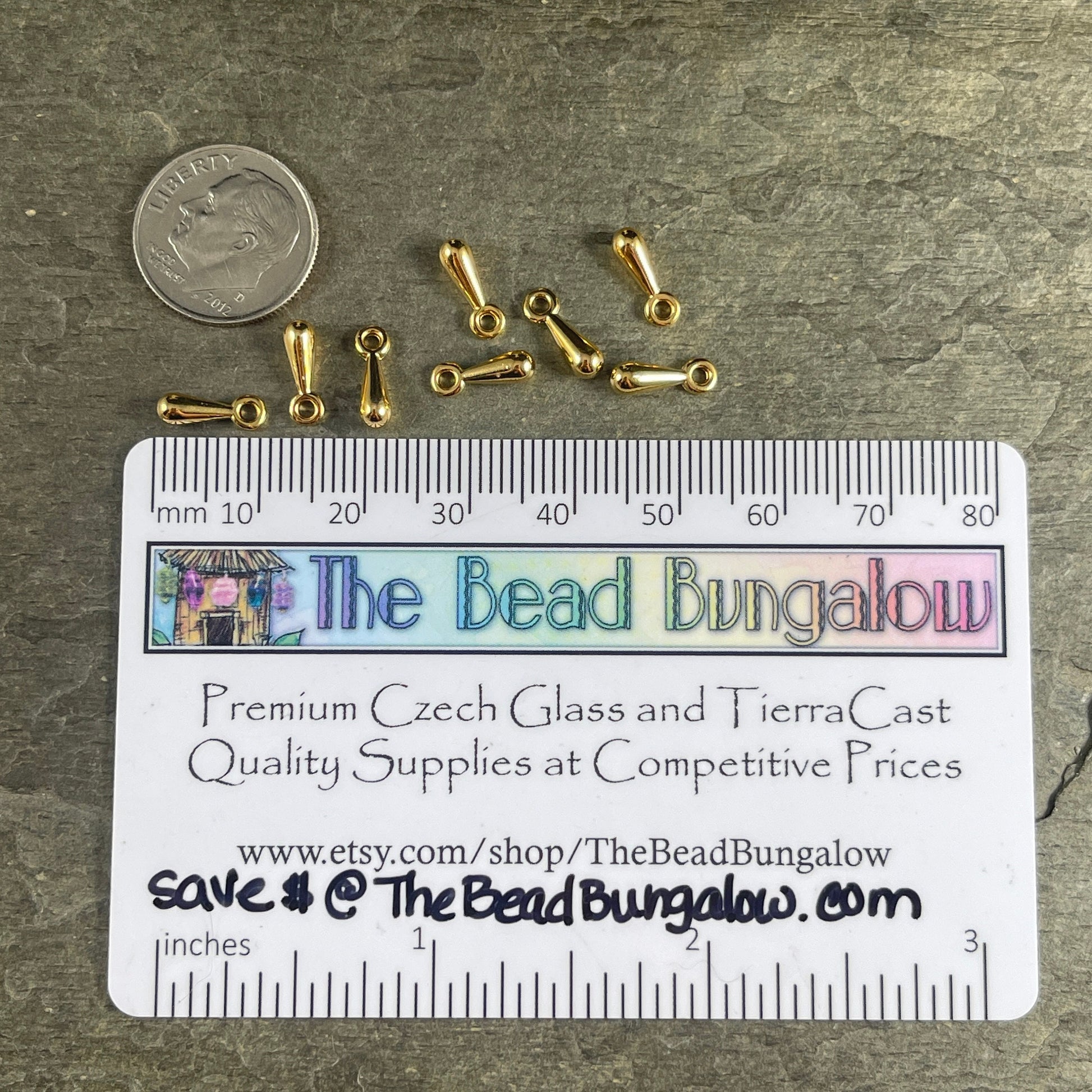 Gold Teardrop Charm, 10mm Elongated Teardrop, Small Tear Drop Charm (11264-12) * Qty. 12