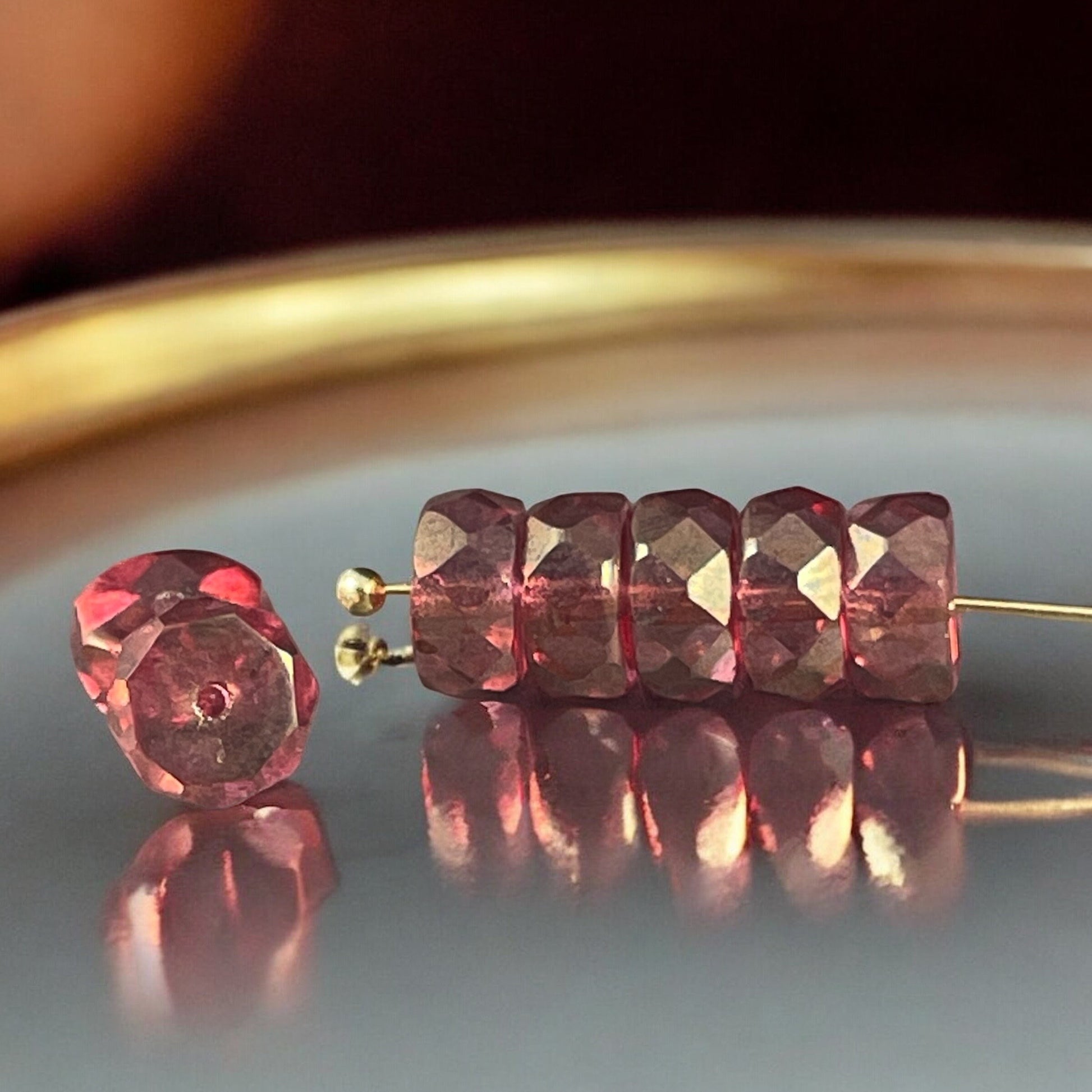 6mm Pink Faceted Heishi Rondelle, Czech Glass Beads, Dusty Rose with Gold Luster Finish (FHE/N-1968) * Qty. 15