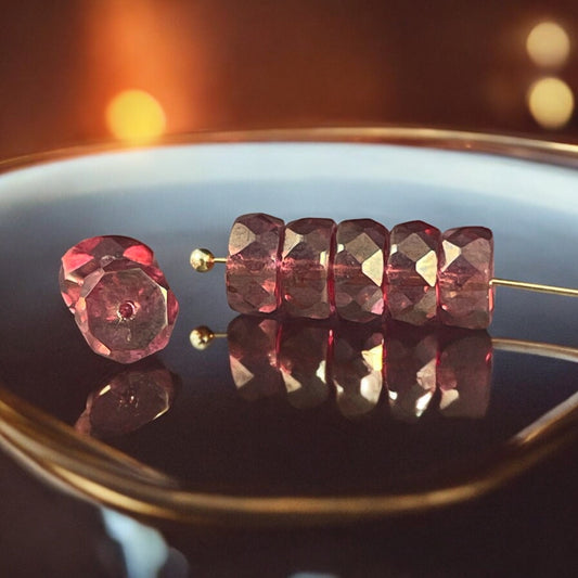 Czech Glass Beads - 6mm Pink Faceted Heishi Rondelle, Dusty Rose with Gold Luster Finish (FHE/N-1968) * Qty. 15