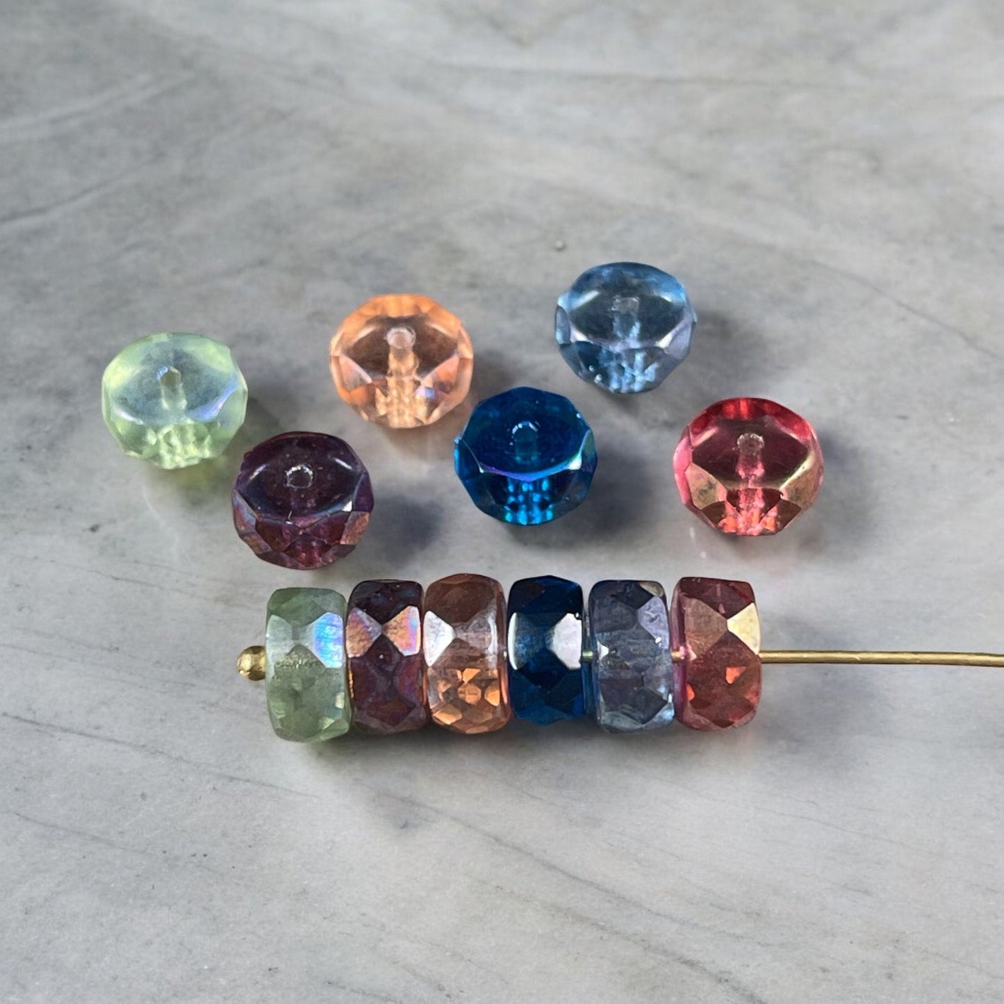 Czech Beads - 6mm Faceted Heishi Rondelle, Pacific Blue with AB Finish (FHE/N-1980) * 15 Beads