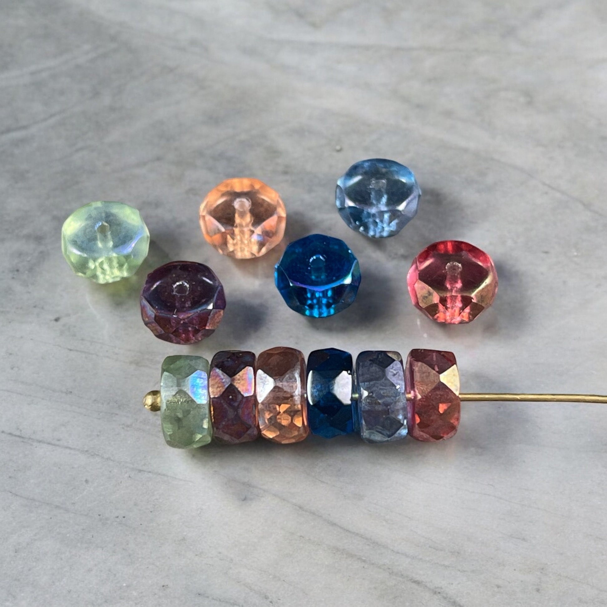 Czech Beads - 6mm Faceted Heishi Rondelle, Pacific Blue with AB Finish (FHE/N-1980) * 15 Beads