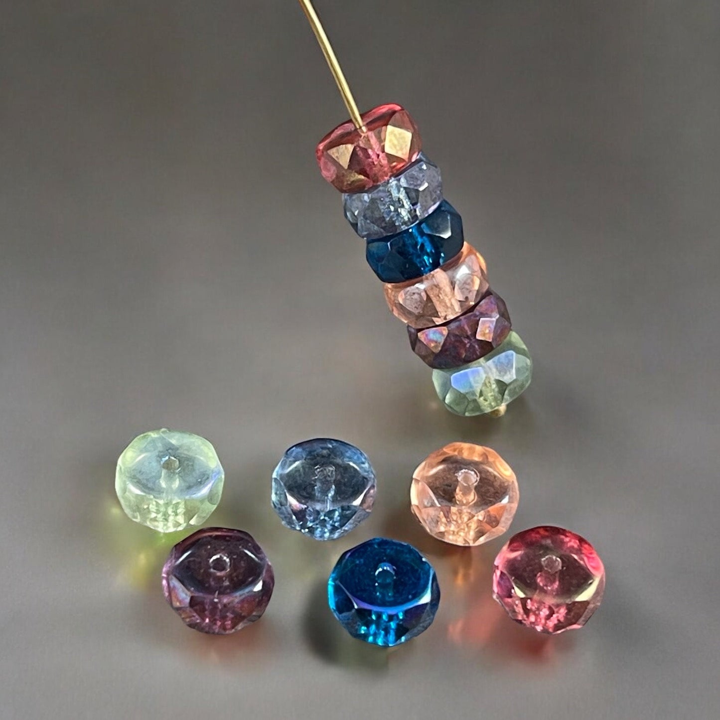 Czech Glass Beads - 6mm Honeydew Faceted Heishi Rondelle, Yellow Green with Luster and AB Finishes (FHE/N-1979) * Qty. 15