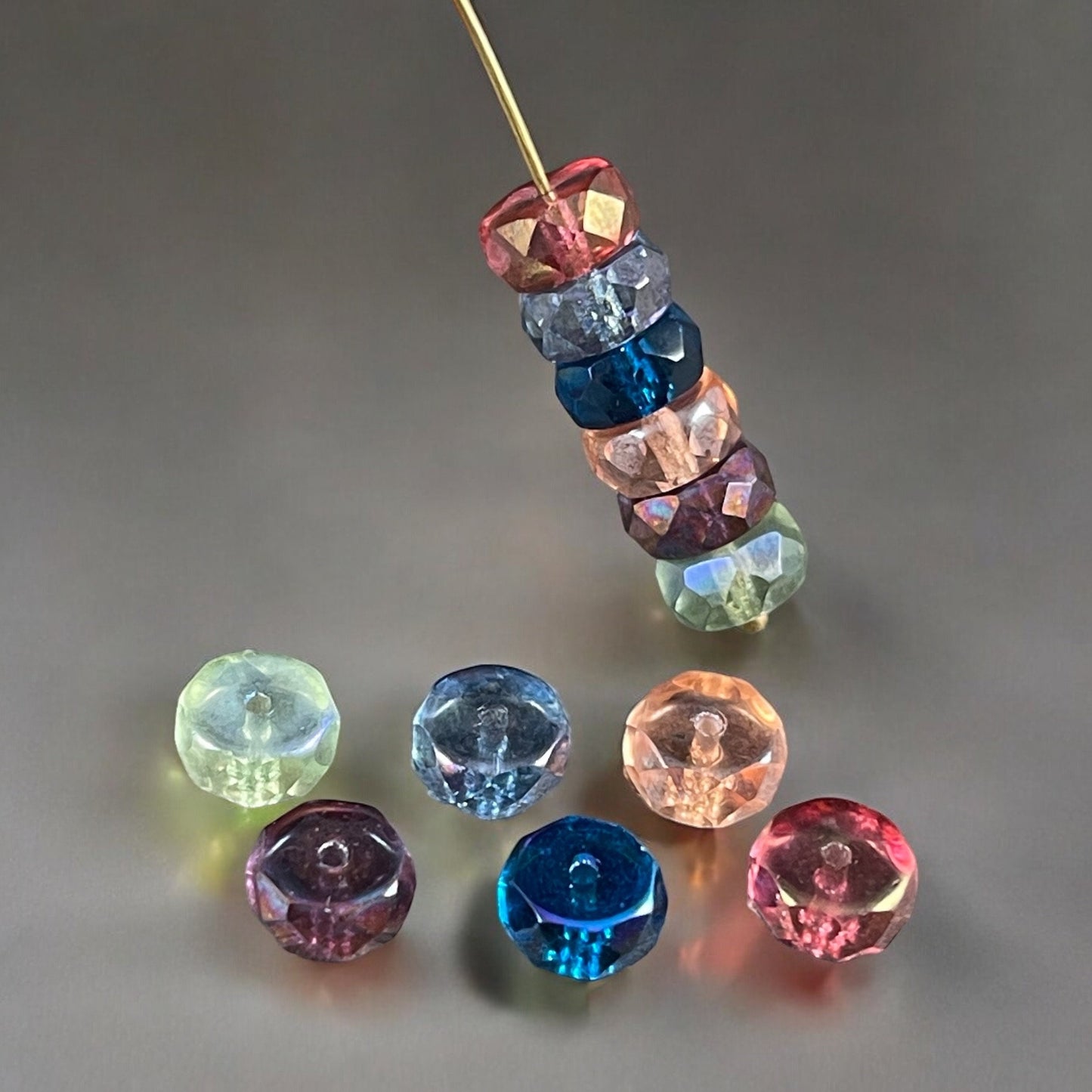 6mm Faceted Heishi Rondelle Assortment, Czech Glass Beads, Blue, Pink, Green and Purple Bead Mix (FHE/N-Mix) * Qty. 24