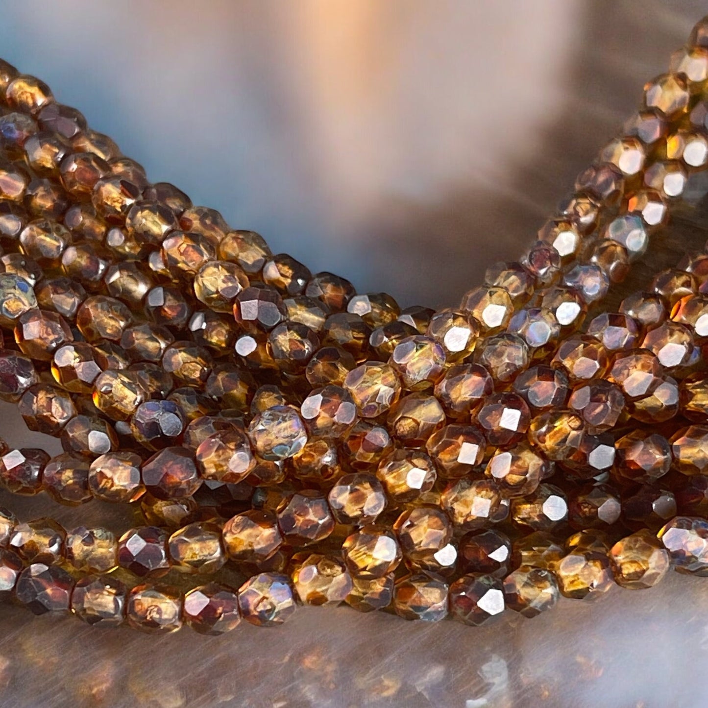 Matte Brown Picasso Beads, 4mm Czech Glass Faceted Beads - Crystal with Full Picasso and Matte Finish (FP4/SM-TM0003) * Qty. 50
