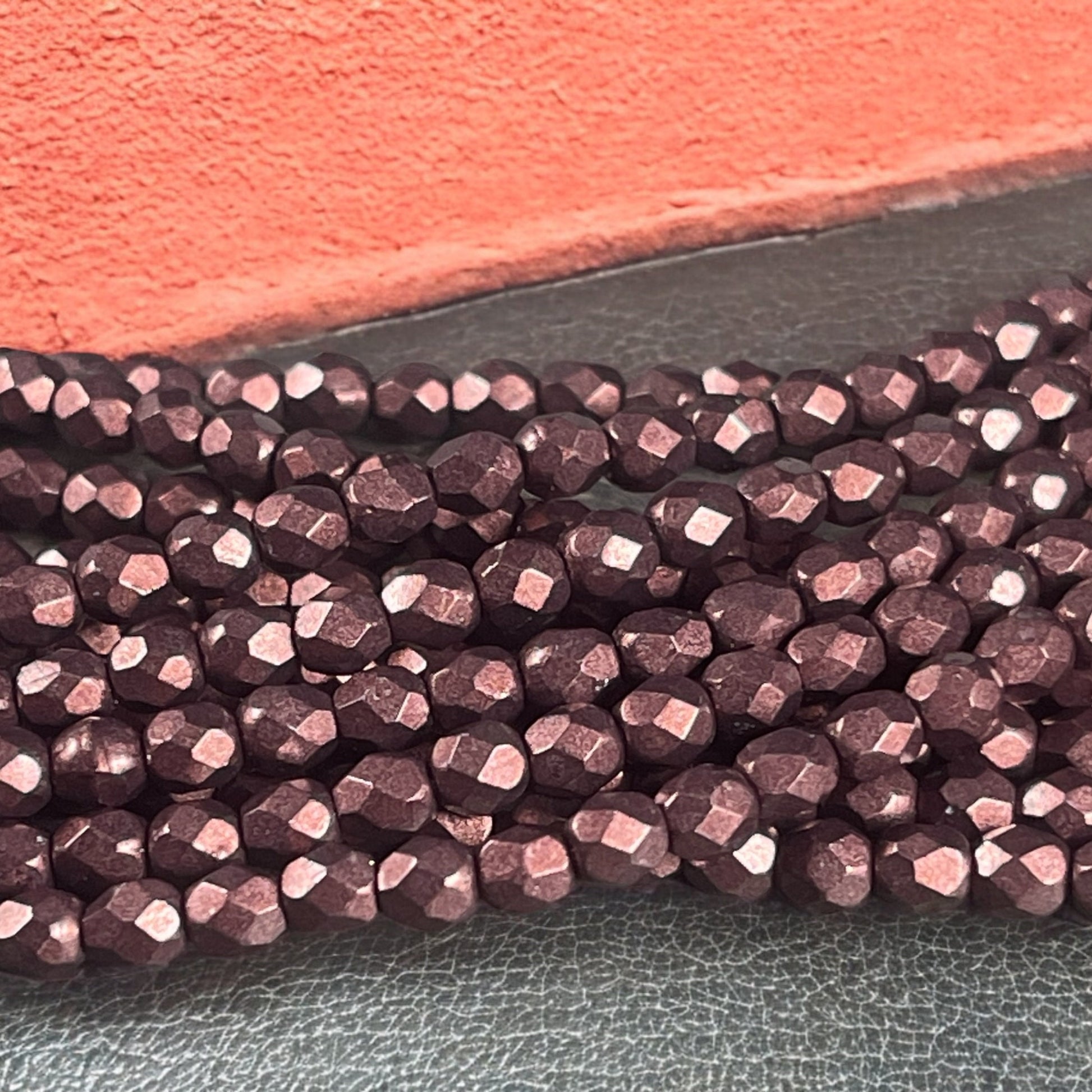 Czech Glass Beads - Matte Satin Brown 4mm Faceted Round Beads - Colortrends Chicory Coffee (FP4/SM-07B01) - Qty. 50