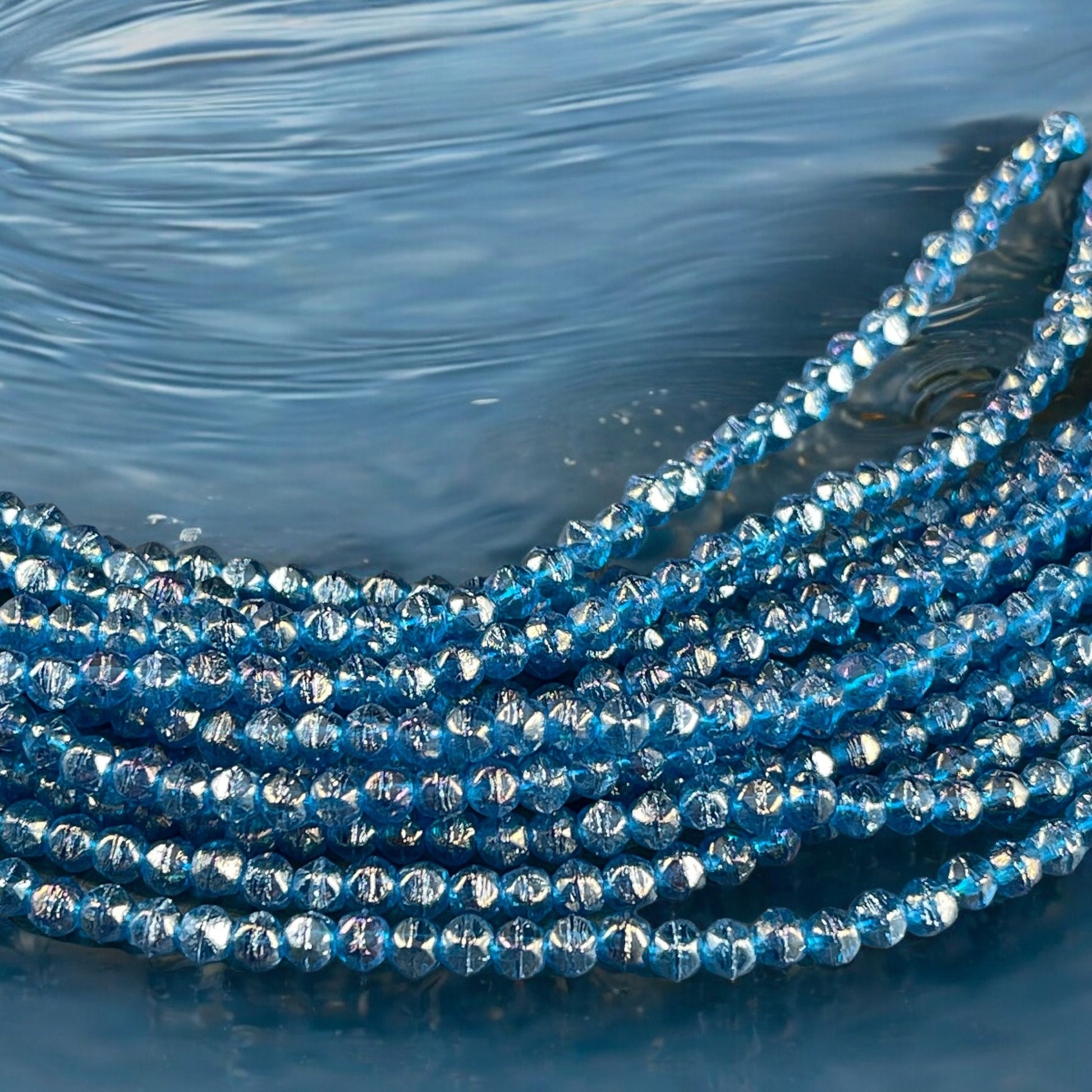 Blue Czech Glass Beads Blue Luster Glass Beads Small Capri Blue Glass Beads with Luster Iris 3mm English Cut (EC/SM-LR6008) * Qty. 50