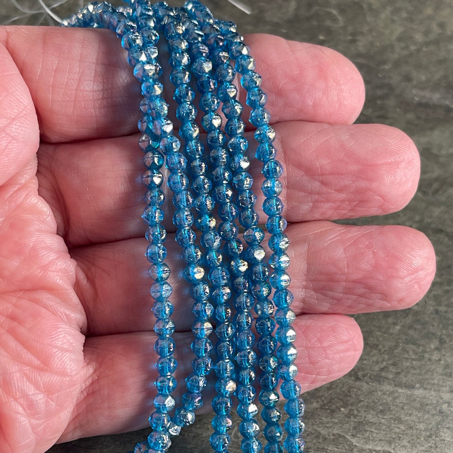 Blue Czech Glass Beads Blue Luster Glass Beads Small Capri Blue Glass Beads with Luster Iris 3mm English Cut (EC/SM-LR6008) * Qty. 50