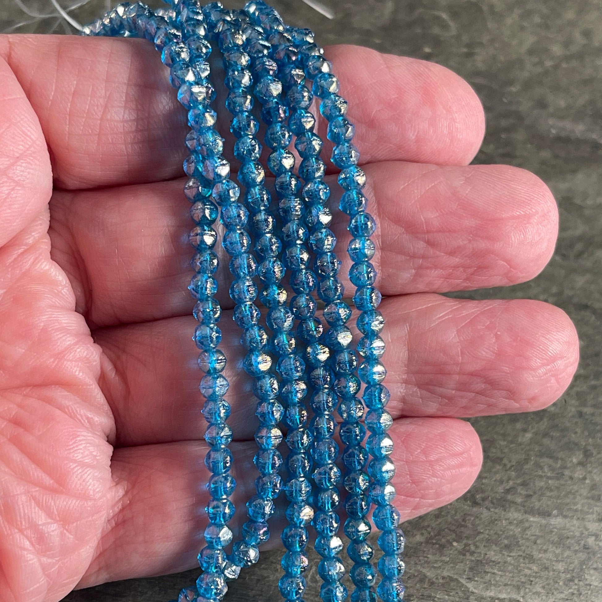 Blue Czech Glass Beads Blue Luster Glass Beads Small Capri Blue Glass Beads with Luster Iris 3mm English Cut (EC/SM-LR6008) * Qty. 50