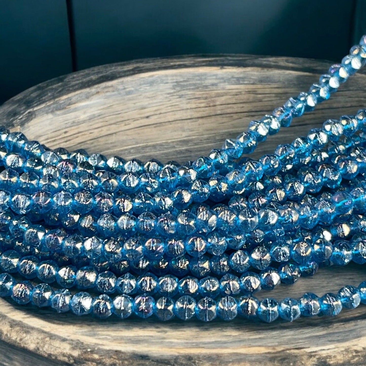Czech Glass Beads - 3mm English Cut, Blue Luster Glass Beads Small Capri Blue Glass Beads with Luster Iris (EC/SM-LR6008) * Qty. 50