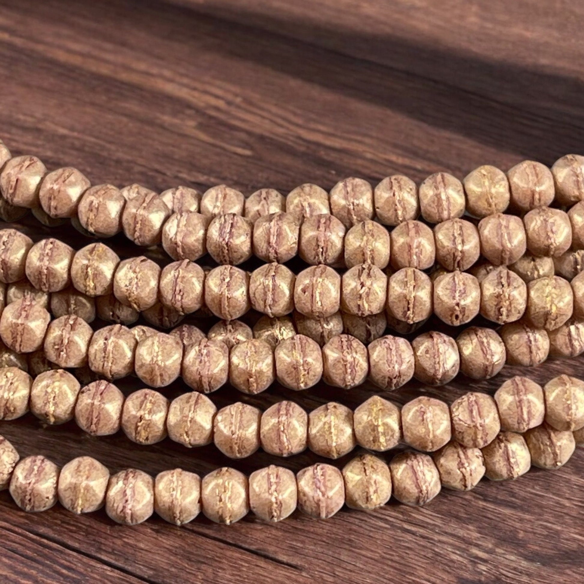 Light Golden Brown Czech Beads 3mm Small Gold Glass Beads Czech Glass Beads - Golden Picasso English Cut Beads (EC3/SM-PS1006) * Qty. 50