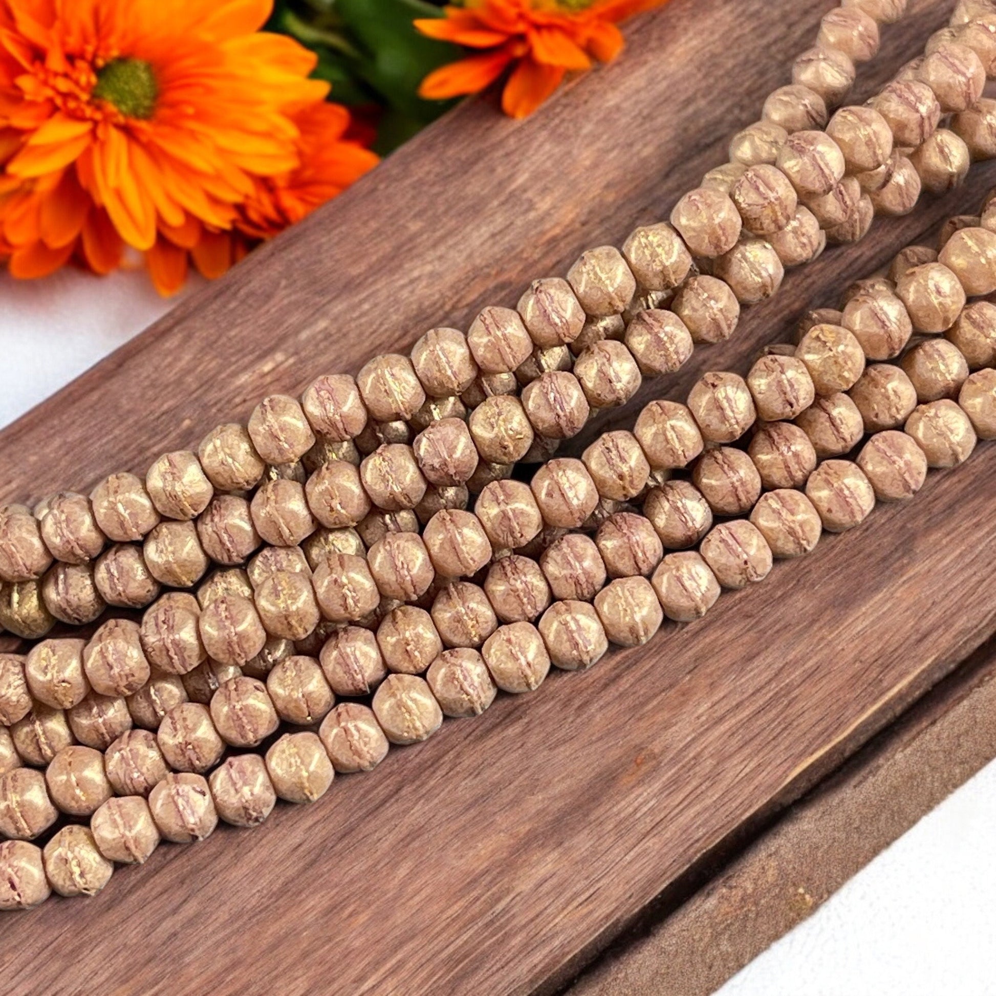 Czech Glass Beads - 3mm English Cut Beads,Light Golden Brown Picasso Beads (EC3/SM-PS1006) * Qty. 50