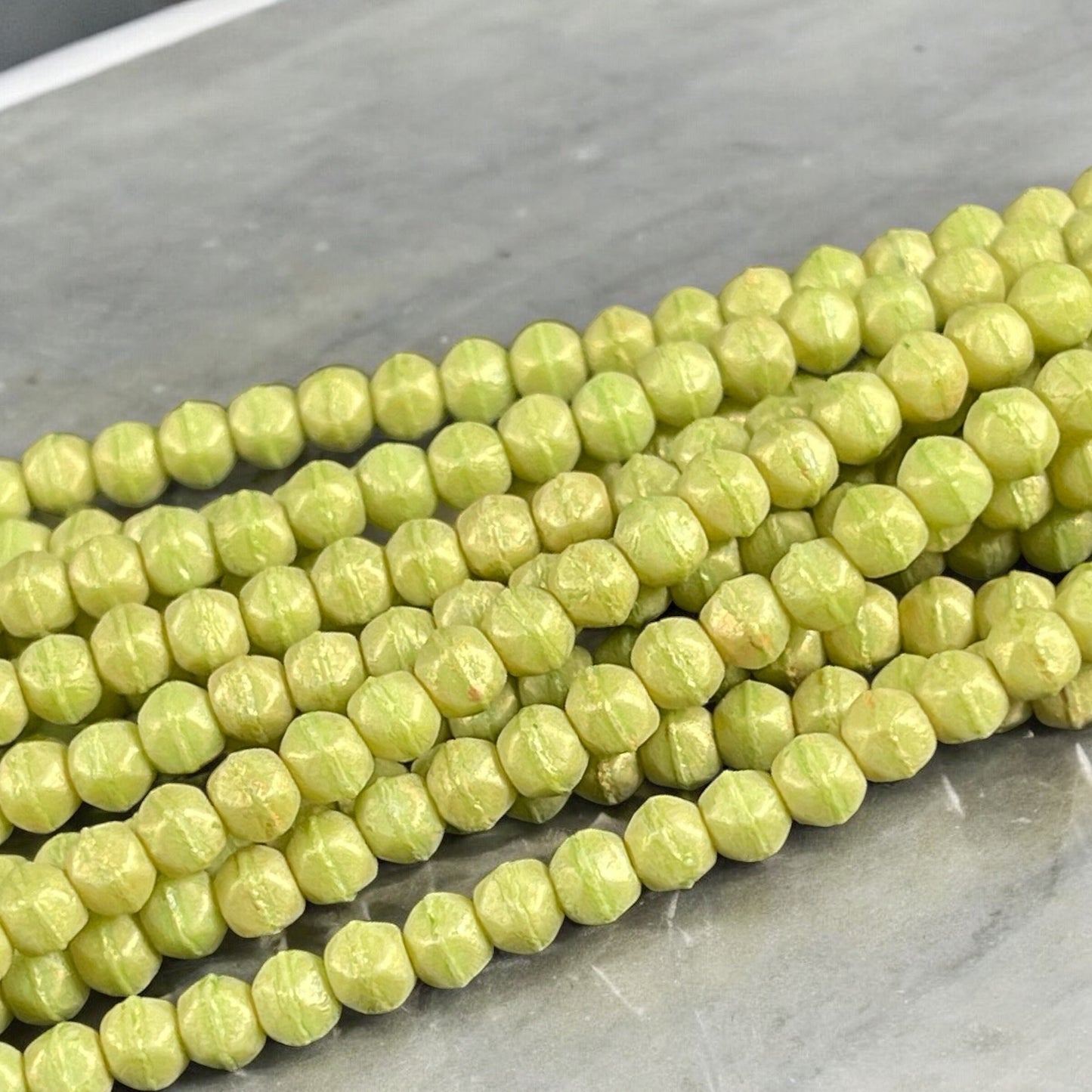 Czech Glass Beads - 3mm English Cut Beads, Honeydew Luster, Bright Green, Small Square Beads (EC3/SM-PS1010) * Qty. 50