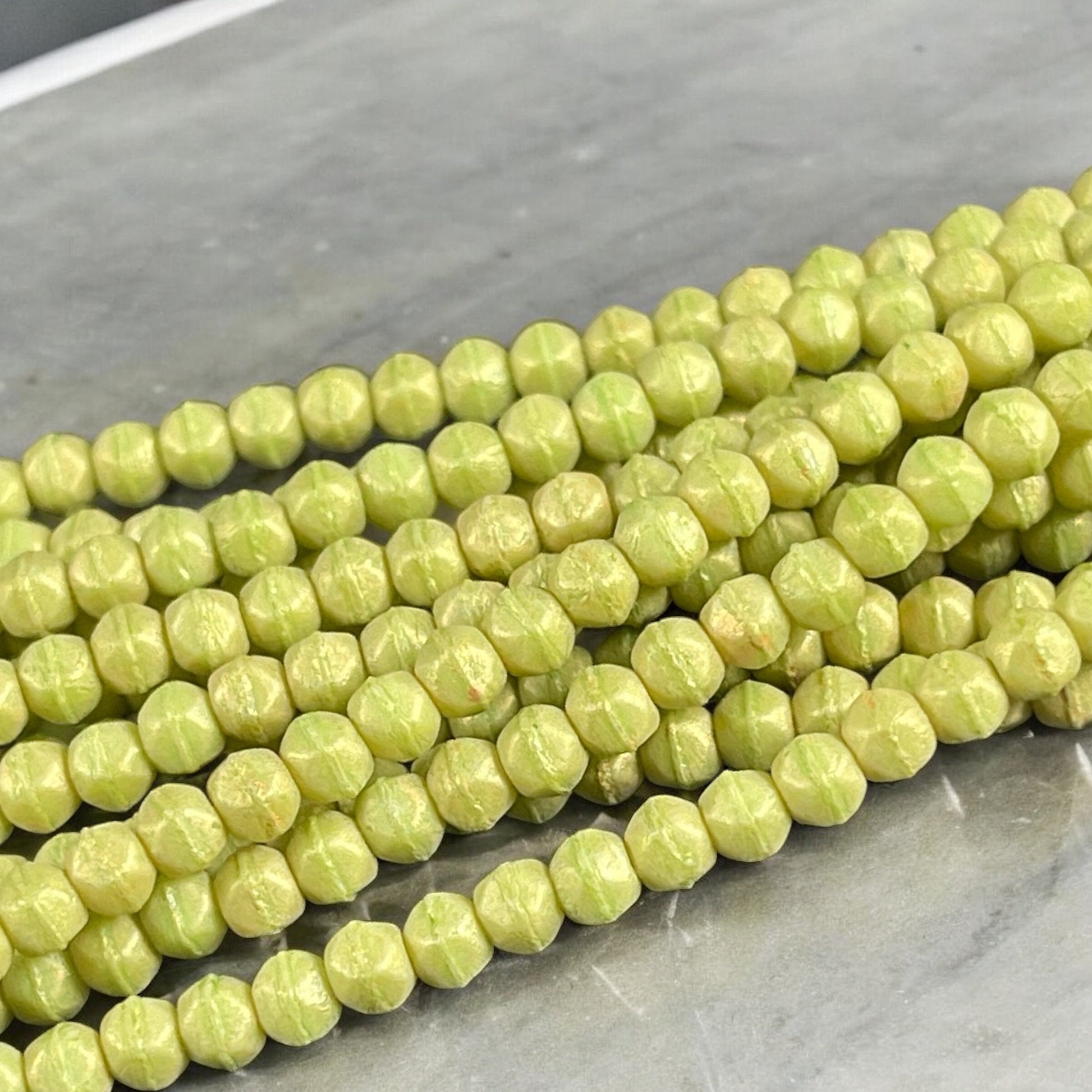 Czech Glass Beads - 3mm English Cut Beads, Honeydew Luster, Bright Green, Small Square Beads (EC3/SM-PS1010) * Qty. 50