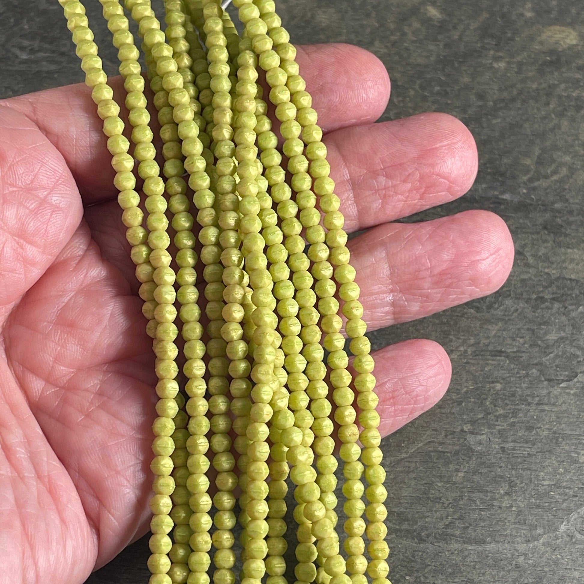 Czech Glass Beads - 3mm English Cut Beads, Honeydew Luster, Bright Green, Small Square Beads (EC3/SM-PS1010) * Qty. 50