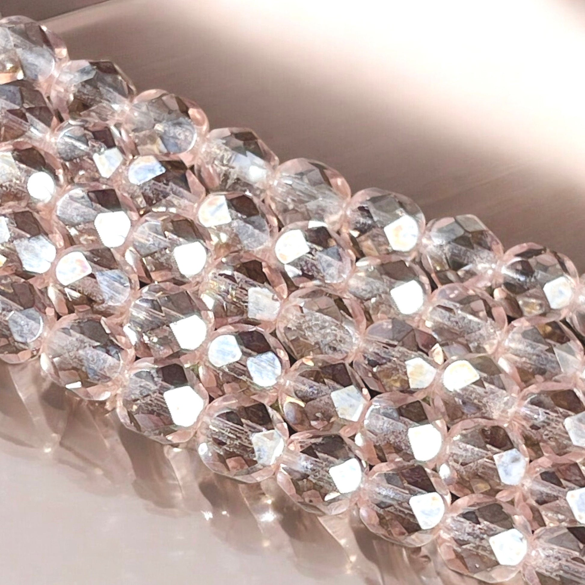 Rosaline Luster Beads, 6mm Faceted Round Czech Glass Beads, Light Pink Luster, Rosaline Pink (FP6/SM-L7010) * Qty. 25