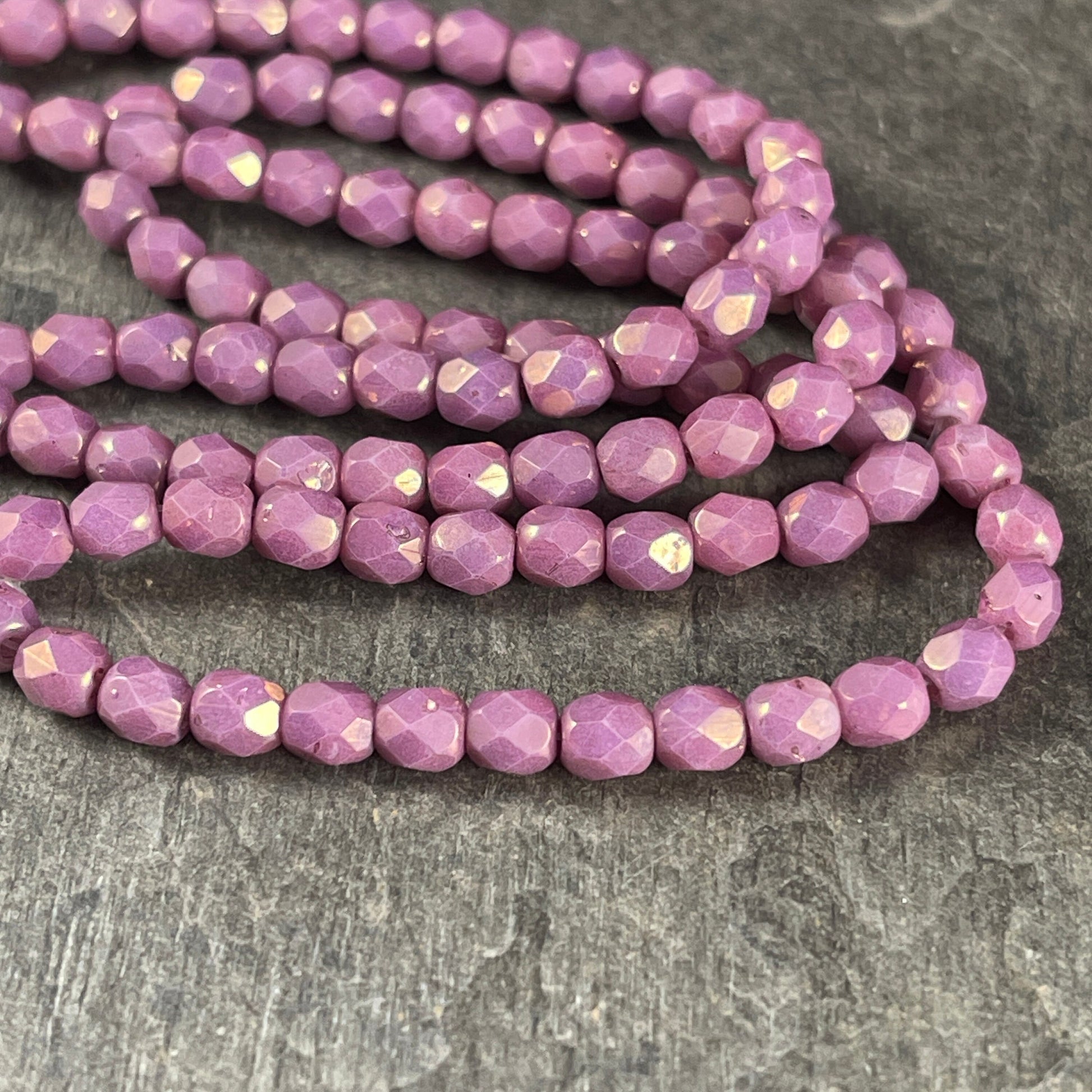 Czech Glass Beads - Purple Hyacinth 4mm Faceted Round Glass Beads, Purple Picasso Luster Beads (FP4/N-121) * Qty. 50
