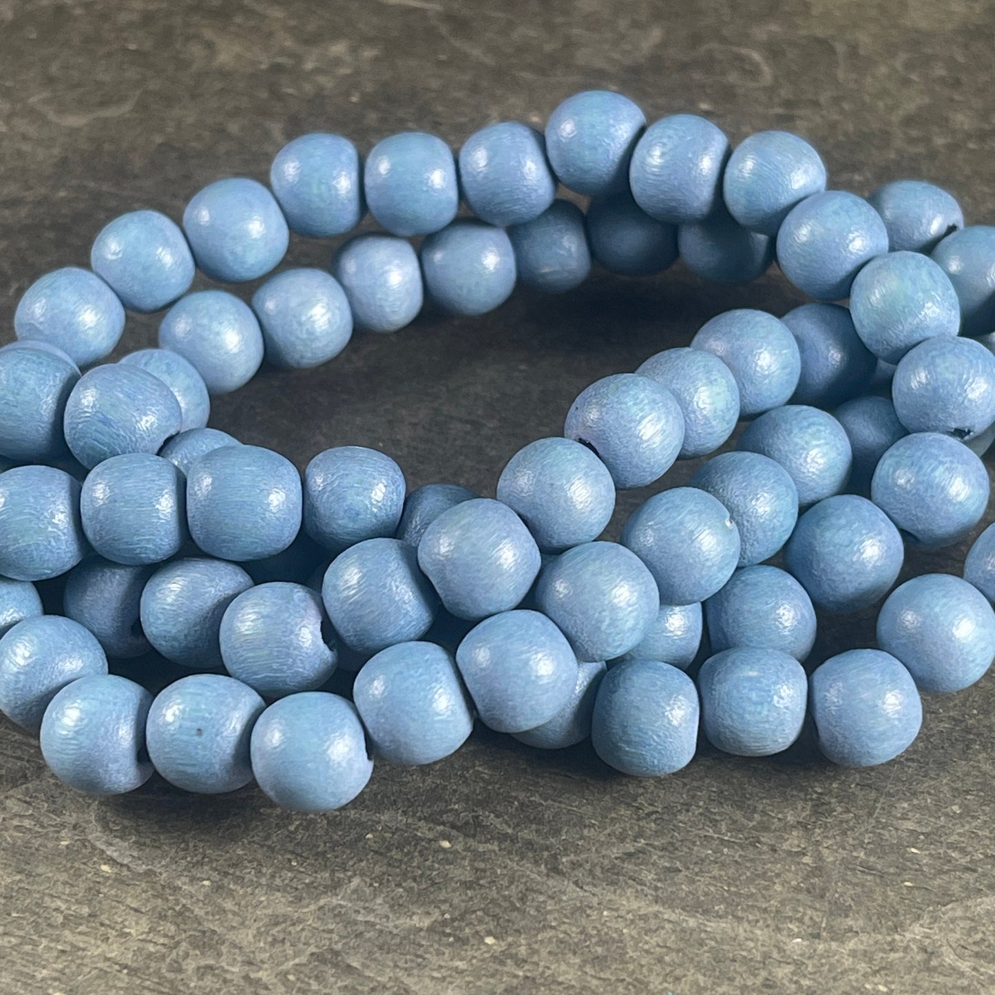 8mm Round Wooden Beads, Light Blue Mala Beads, Lightweight Denim Blue Wooden Beads (9450) * 16" Strand