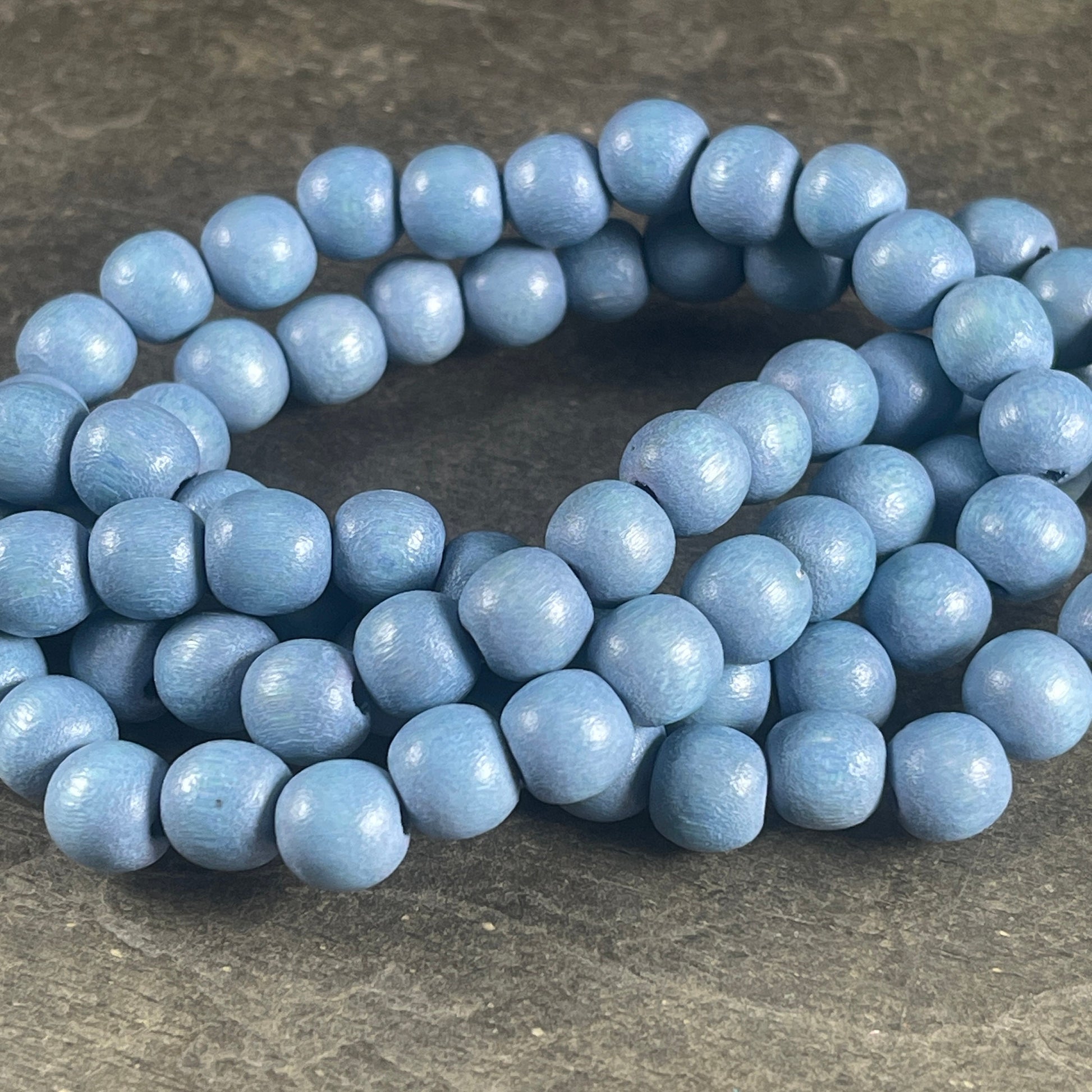 8mm Round Wooden Beads, Light Blue Mala Beads, Lightweight Denim Blue Wooden Beads (9450) * 16" Strand