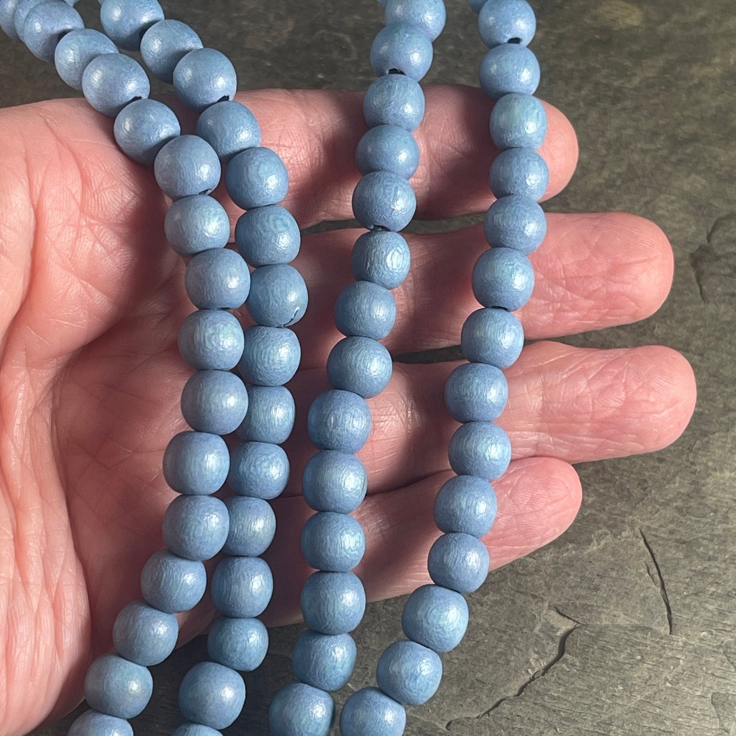 8mm Round Wooden Beads, Light Blue Mala Beads, Lightweight Denim Blue Wooden Beads (9450) * 16" Strand