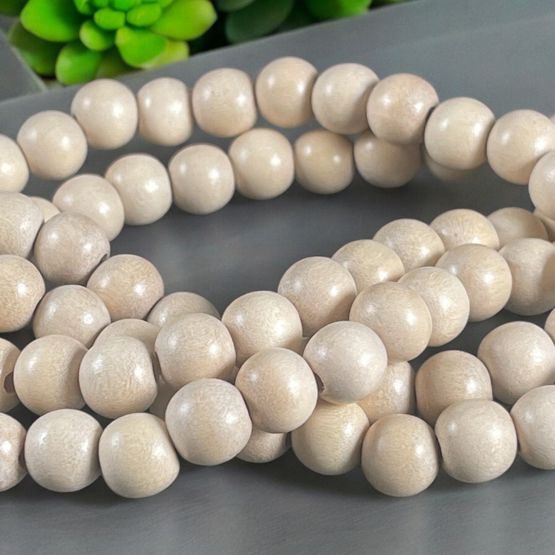 8mm Round Wooden Beads Natural Light Wood Color Beads Lightweight Wooden Beads Off-White Natural Wood Beads (9440)- 16" Strand