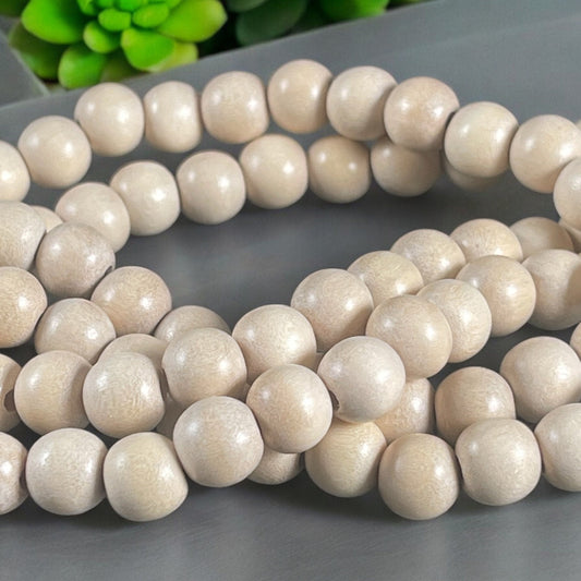 8mm Round Wooden Beads Natural Light Wood Color Beads Lightweight Wooden Beads Off-White Natural Wood Beads (9440)- 16" Strand